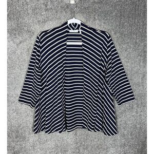 Susan Graver Weekend Novelty‎ Knit Open Cardigan Top Womens Size M Blue Striped